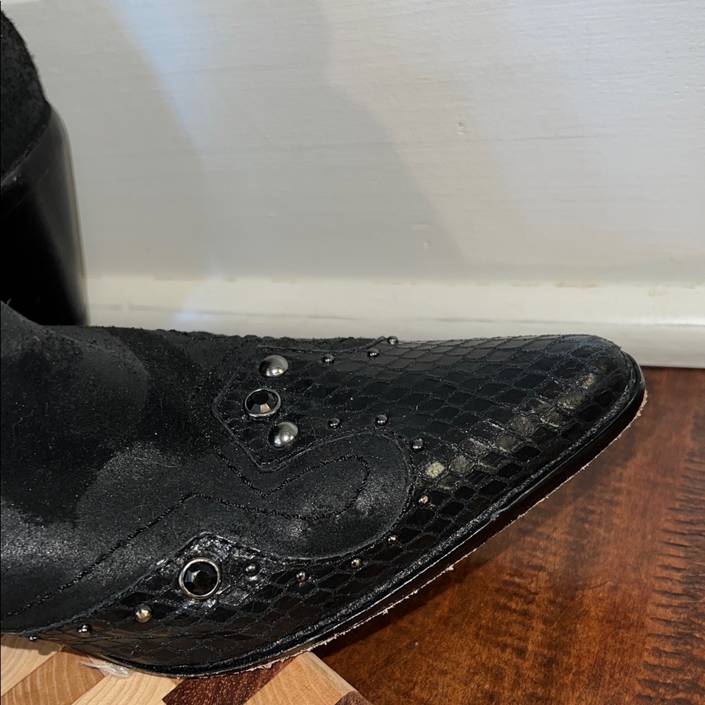 Donald J. Pliner Black Leather Accented Cowboy Boots Sz 9 - Picture 7 of 11